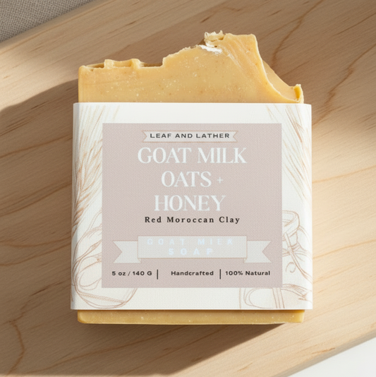 Goat Milk Oats & Honey Artisan Soap Bar | Soothing Homestead Soap | Leaf and Lather 5 oz