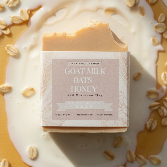 Goat Milk Oats & Honey Artisan Soap Bar | Soothing Homestead Soap | Leaf and Lather 5 oz