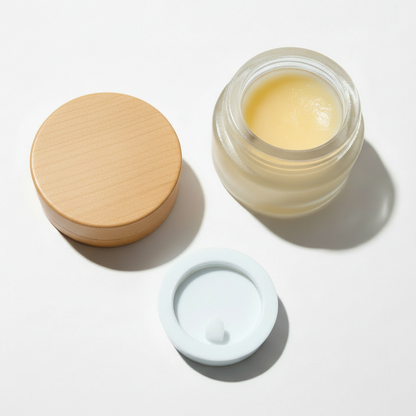 Three small containers of cream on a white background