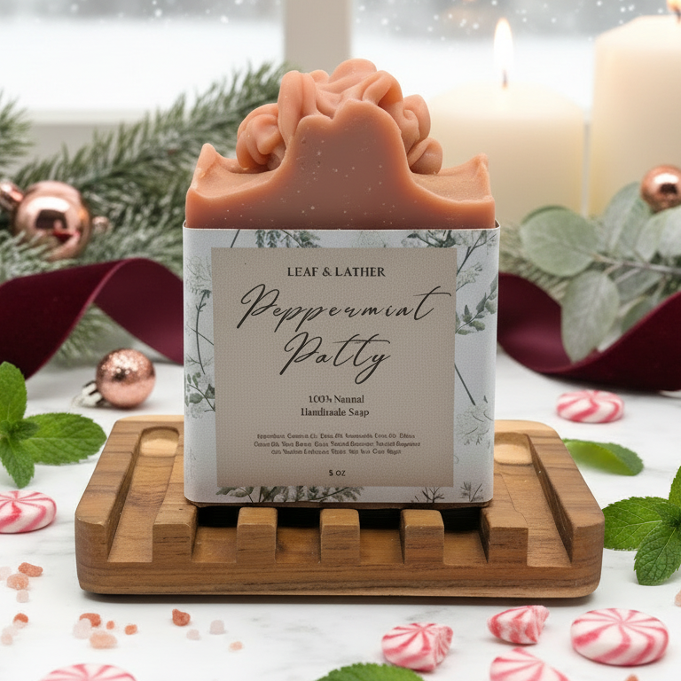 Peppermint Chocolate Cream | Christmas Artisan Bar Soap Bar| Leaf and Lather 5 oz