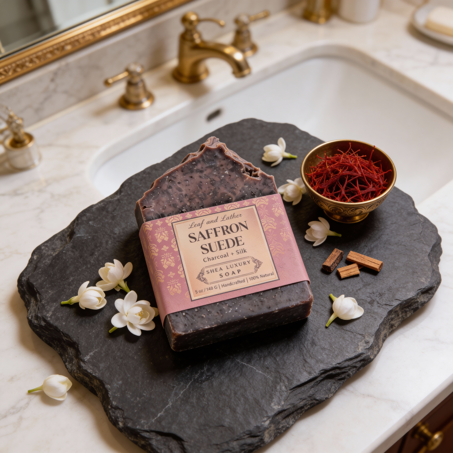 Saffron Suede - (Inspired by Iconic Baccarat Rouge 540)  Luxury Artisan Soap Bar | 5 oz