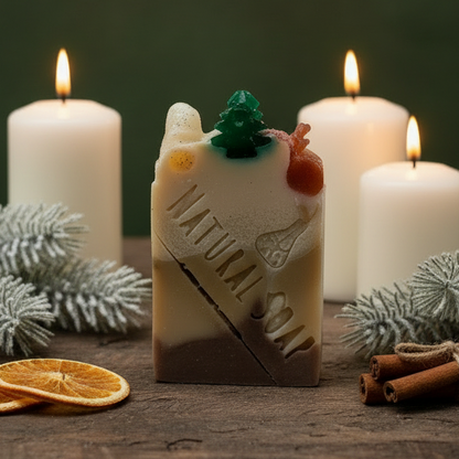 Christmas Tree Artisan Soap Bar | Fresh Pine & Evergreen Holiday Soap | Leaf and Lather 5 oz