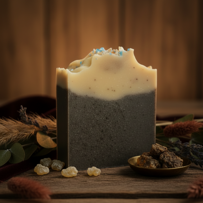 Frankincense & Myrrh Artisan Soap Bar | Red Clay, Silk & Walnut Exfoliant | 5 oz