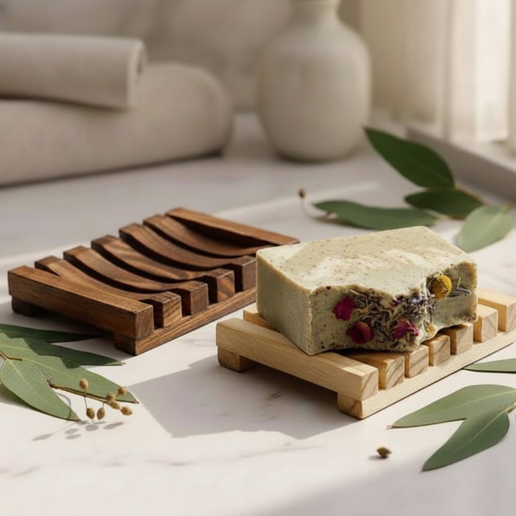 Self-Draining Bamboo Soap Dish | Eco-Friendly Soap Saver Tray