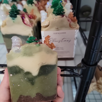 Christmas Tree Artisan Soap Bar | Fresh Pine & Evergreen Holiday Soap | Leaf and Lather 5 oz